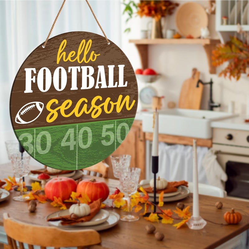 HSNBT Football Sign for Front Door Decor Fall Football Decor for Home Porch Office Boys Bedroom Sport Football Wooden Hanging Sign Wall Decorations, Hello Football Season - Image 5